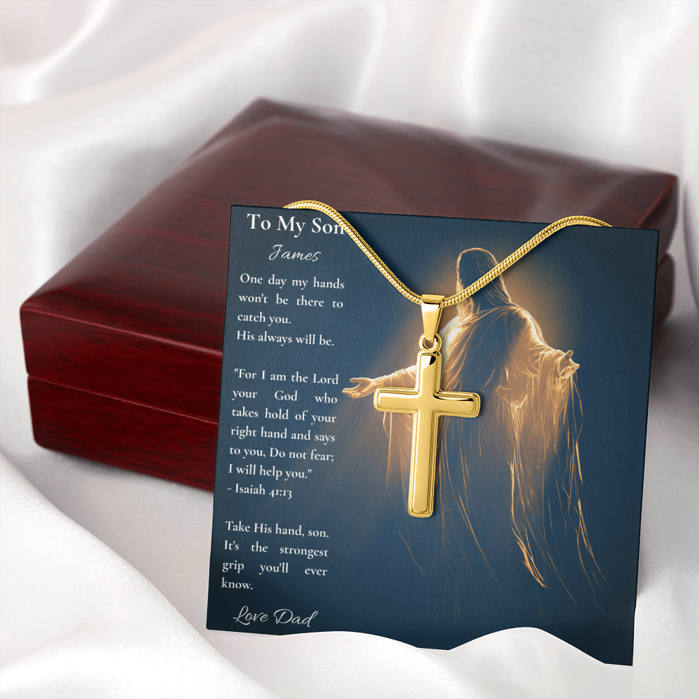 Personalized Cross Necklace for Son – Isaiah 41:13 Christian Gift from Dad, Do Not Fear