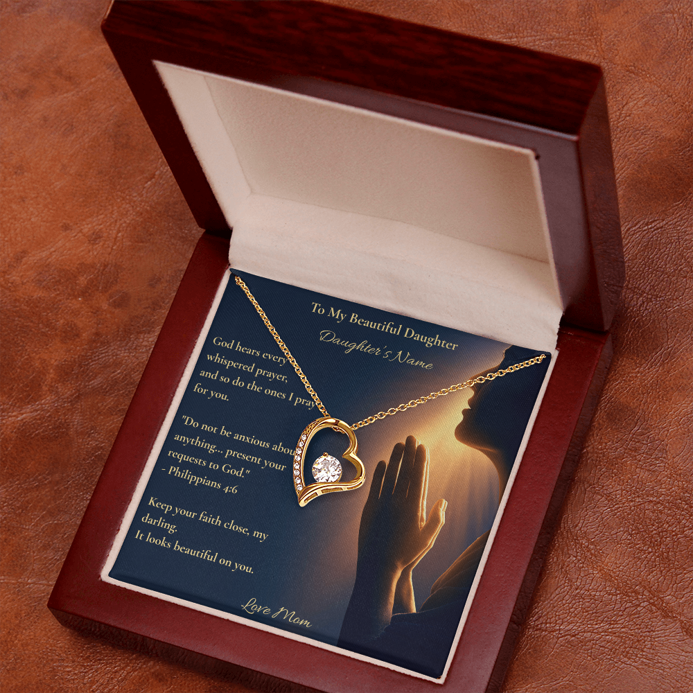Personalised Forever Love Heart Necklace for Daughter – Philippians 4:6 Christian Gift from Mom