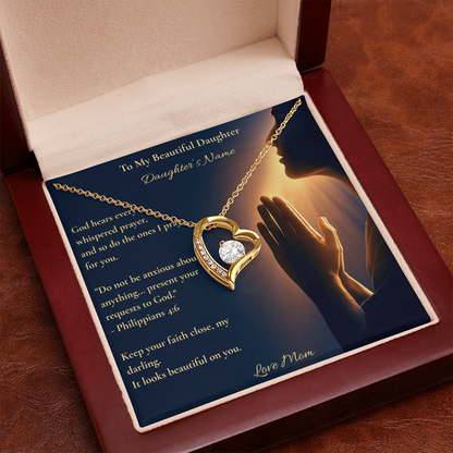 Personalised Forever Love Heart Necklace for Daughter – Philippians 4:6 Christian Gift from Mom