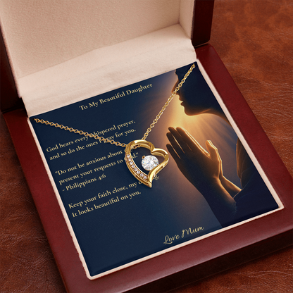 To My Beautiful Daughter – "Keep Your Faith Close" Forever Love Necklace | Faith Gift From Mum With Philippians 4:6 Message Card