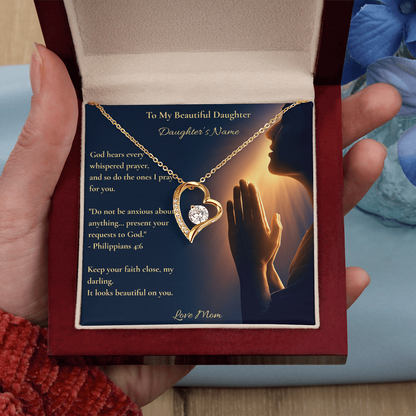 Personalised Forever Love Heart Necklace for Daughter – Philippians 4:6 Christian Gift from Mom