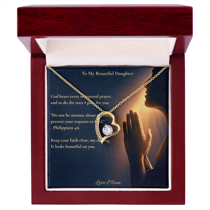 To My Beautiful Daughter – "Keep Your Faith Close" Forever Love Necklace | Faith Gift From Mum With Philippians 4:6 Message Card