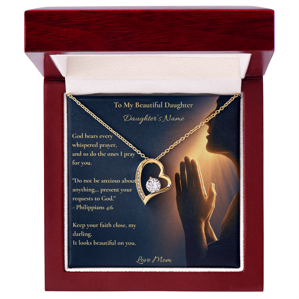 Personalised Forever Love Heart Necklace for Daughter – Philippians 4:6 Christian Gift from Mom