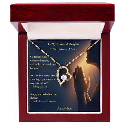 Personalised Forever Love Heart Necklace for Daughter – Philippians 4:6 Christian Gift from Mom