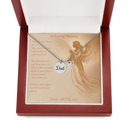 In Loving Memory of Dad – Angel Wing Memorial Necklace | Remembrance Keepsake With Engraved "Dad" Charm & Message Card