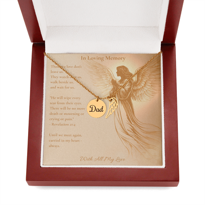 In Loving Memory of Dad – Angel Wing Memorial Necklace | Remembrance Keepsake With Engraved "Dad" Charm & Message Card