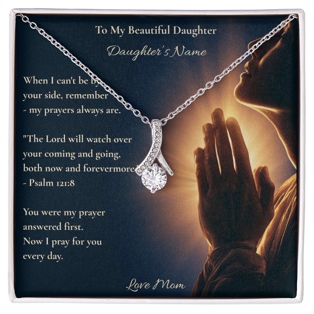 Personalised necklace on a To My Beautiful Daughter card with Psalm 121:8, a Christian gift from mom