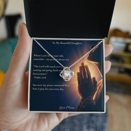 To My Beautiful Daughter – "My Prayers Are Always With You" Love Knot Necklace | Faith Gift From Mum With Psalm 121:8 Message Card
