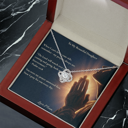 To My Beautiful Daughter – "My Prayers Are Always With You" Love Knot Necklace | Faith Gift From Mum With Psalm 121:8 Message Card
