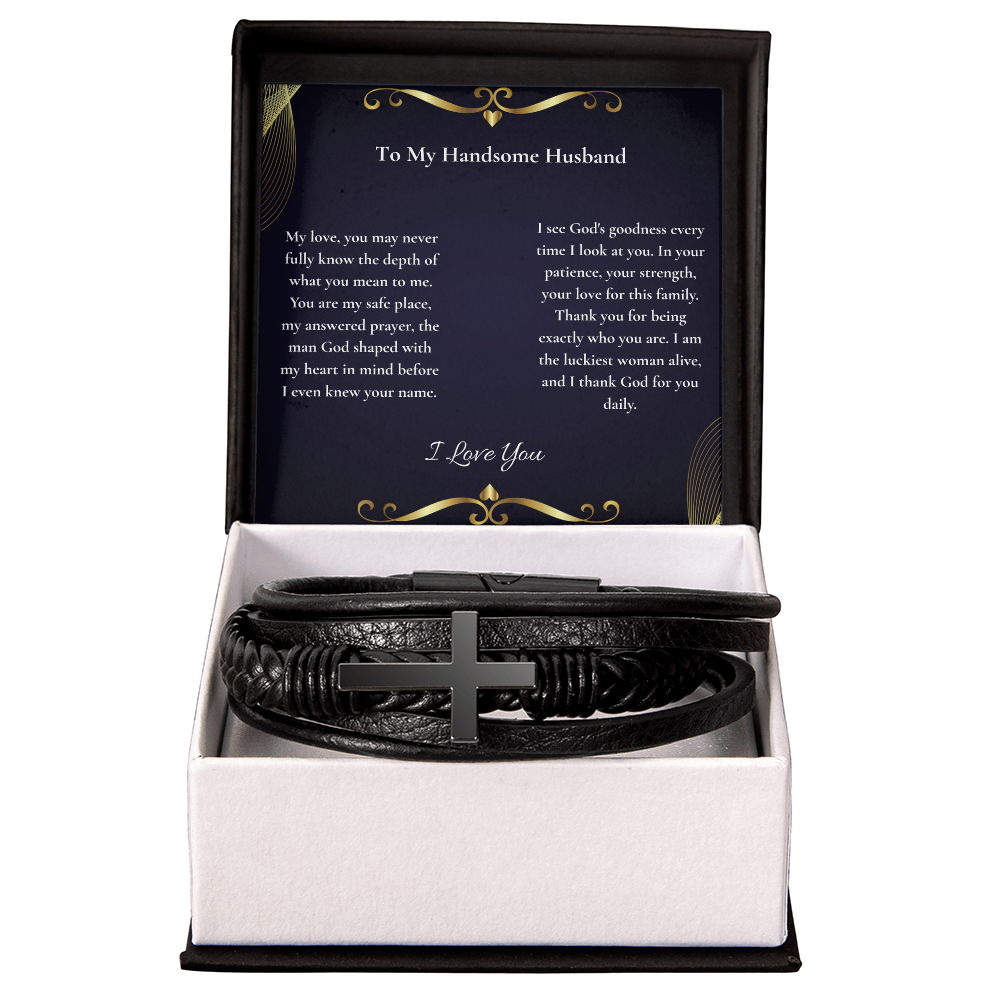 To My Handsome Husband — God Shaped You With My Heart In Mind | Faith Bracelet Card ⭐