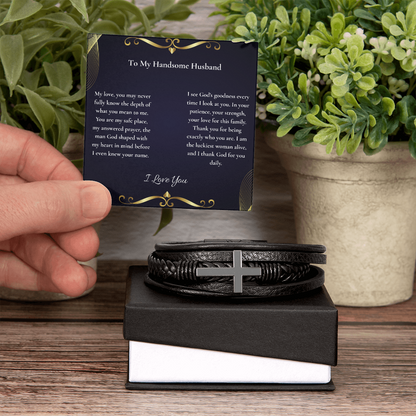 To My Handsome Husband — God Shaped You With My Heart In Mind | Faith Bracelet Card ⭐