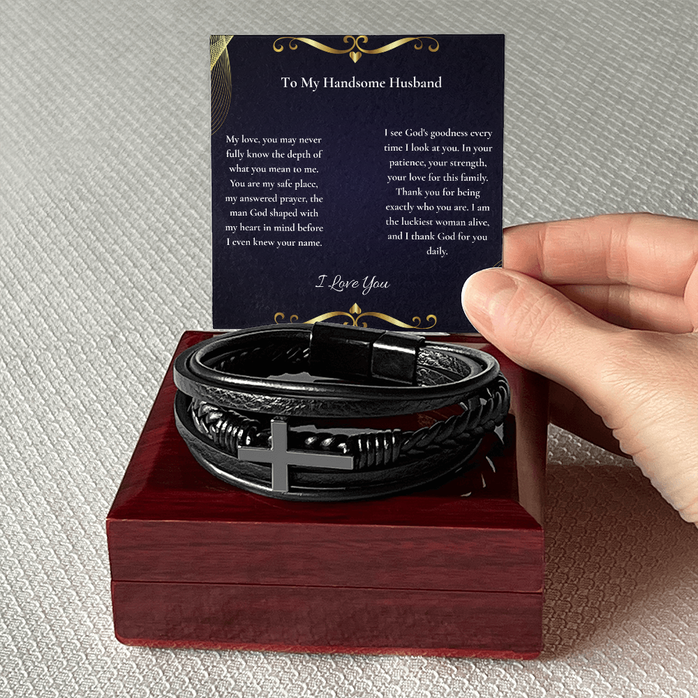 To My Handsome Husband — God Shaped You With My Heart In Mind | Faith Bracelet Card ⭐