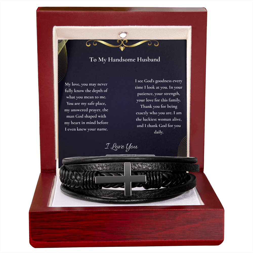 To My Handsome Husband — God Shaped You With My Heart In Mind | Faith Bracelet Card ⭐