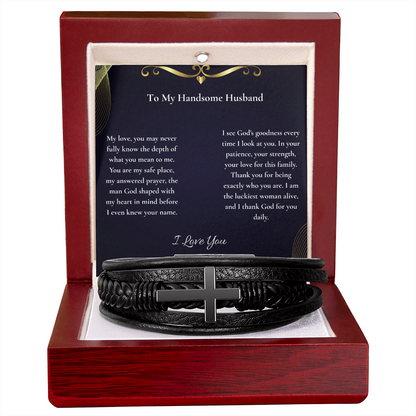 To My Handsome Husband — God Shaped You With My Heart In Mind | Faith Bracelet Card ⭐