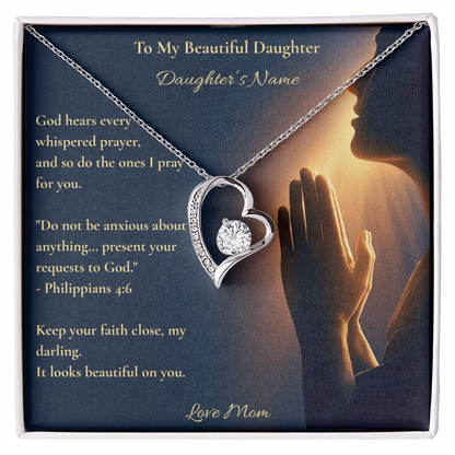 Personalised Forever Love Heart Necklace for Daughter – Philippians 4:6 Christian Gift from Mom