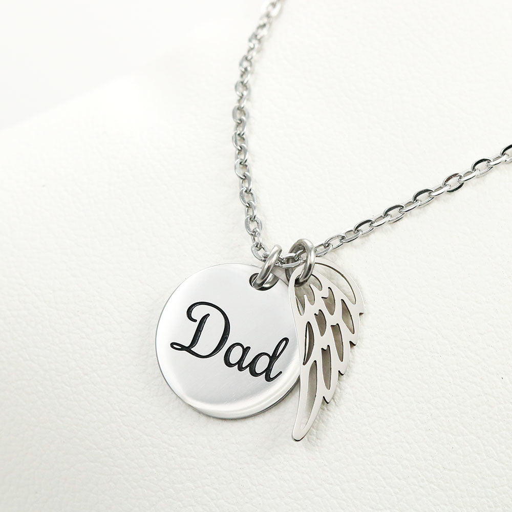 In Loving Memory of Dad – Angel Wing Memorial Necklace | Remembrance Keepsake With Engraved "Dad" Charm & Message Card