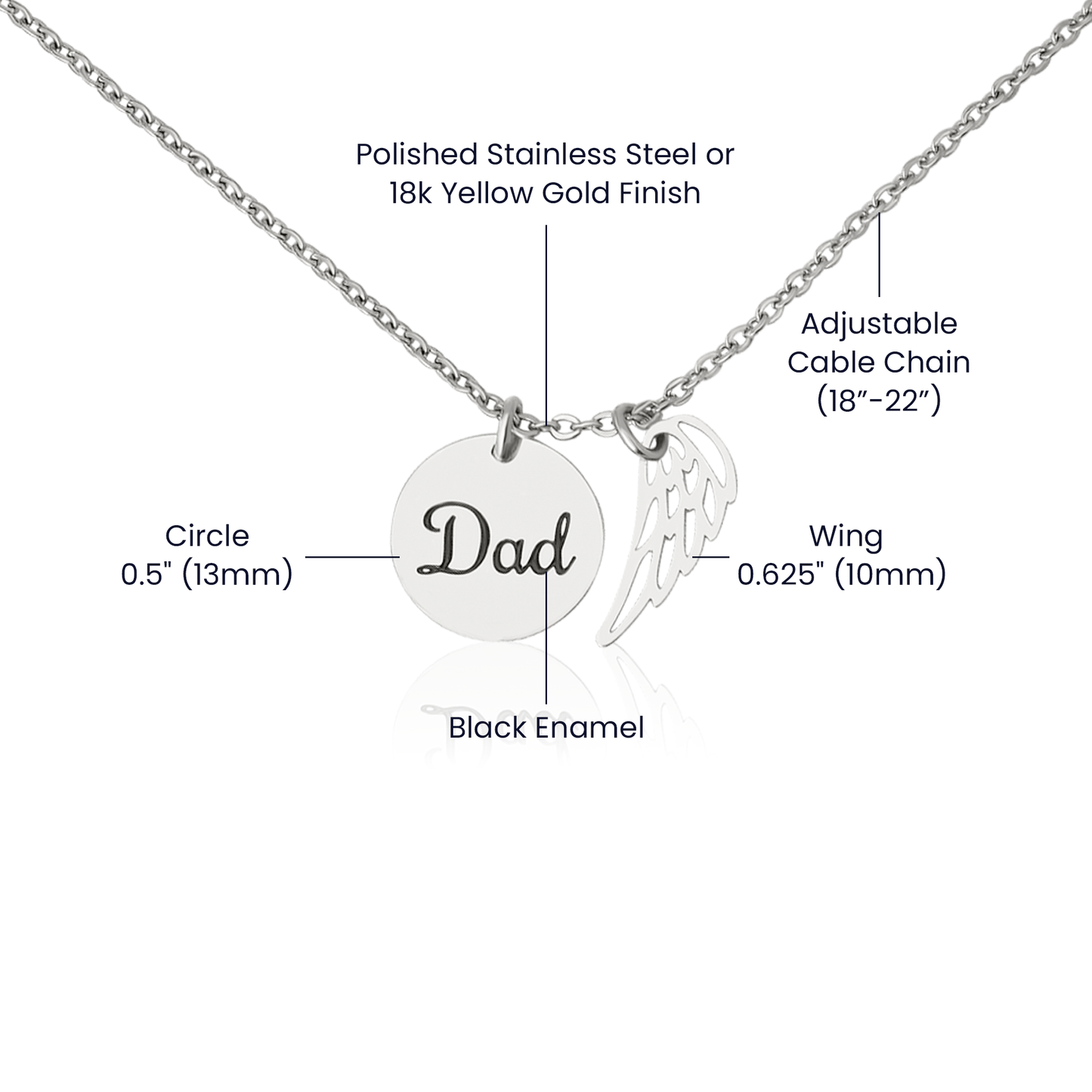 In Loving Memory of Dad – Angel Wing Memorial Necklace | Remembrance Keepsake With Engraved "Dad" Charm & Message Card