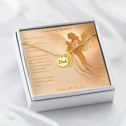 In Loving Memory of Dad – Angel Wing Memorial Necklace | Remembrance Keepsake With Engraved "Dad" Charm & Message Card