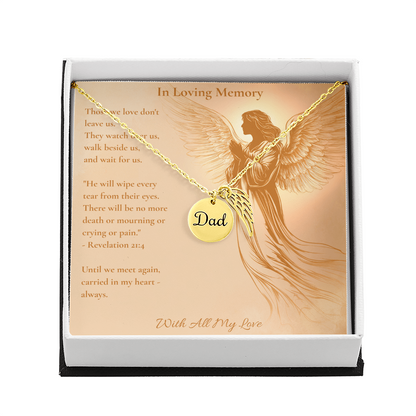 In Loving Memory of Dad – Angel Wing Memorial Necklace | Remembrance Keepsake With Engraved "Dad" Charm & Message Card