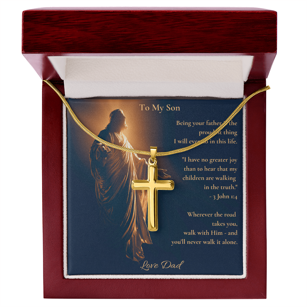 To My Son – "Walk With Him" Artisan Cross Necklace | Faith Gift From Dad With Bible Verse Message Card