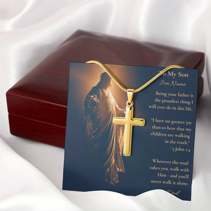 Personalised Cross Necklace for Son – 3 John 1:4 Christian Gift from Dad, Walk With Him